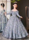 Children Sequin Long Sleeve Graduation Party Dress