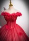 Red Appliques Tulle Corset Long Holiday Party Dress 3