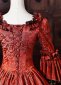 Red Floral Brocade Long Sleeves Tiered Ruffles Floor Length Masquerade Party Dress 5
