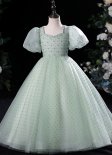 Green Forest Style Girls Bead Party Communion Dresses