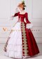 Red Long Flare Sleeves Vintage Lace Floral Wedding Ball Gown Theater Dress 4