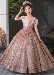 Kids Girls Sequin Bead Ruffle Graduation Princess Dresses