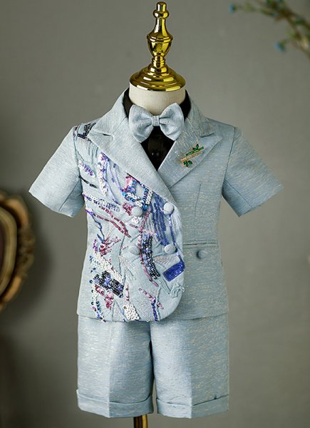 3Pieces Boys Formal Blazer Children Sequin Suits Set for Satge Party