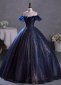 Deep Blue Off Shoulder Tulle Long Formal Dress 2