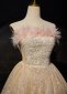 Champagne Feather Sparkly Beading Sequin Formal Cocktail Dress 1