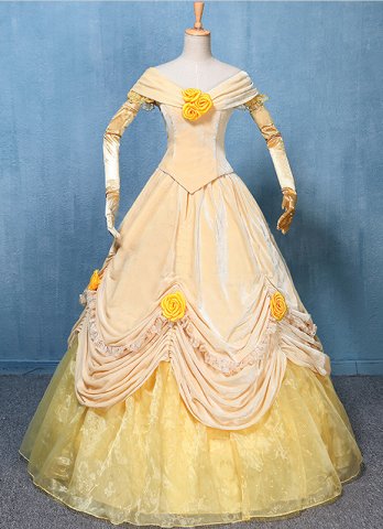 大人の黄色い美女と野獣のコスプレ衣装女性ベルプリンセスドレス