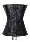 Black Leather Gothic Overbust Corset With Front Zipper 1