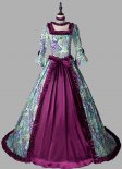 Renaissance Purple Brocade Floral Pattern Marie Antoinette Queen Princess Dress 18th Century Vampire Gown Theater Costume