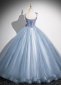 Blue Spaghetti Strap Corset Prom Homecoming Dress 4