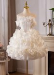 Girls White Off the Shoulder Flower Bud Mini Ball Gown Cocktail Dress