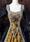 Black Brocade Gold Floral Jacquard Victorian Ball Gown Masquerade Dress 5