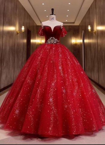 Burgundy Off Shoulder Shiny Evening Dress