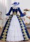 Royal Blue Embroidered Lace Masquerade Ball Gown Lace Long Sleeve Floor Length Formal Historical Prom Dress