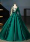 Green Red Satin Long Sleeve Stage Formal Dress 3
