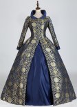 Clearance Vintage Floral Brocade Stand Collar Long Sleeves Floor Length Victorian Dress