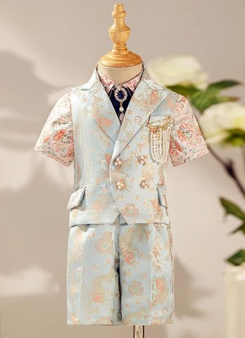 Kids 5 Piece Jacquard Brocade Formal Tuexdo Boys Formal Set Wedding Ring Bearer Outfit