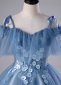Princess Blue Spaghetti Straps Embroidery Tulle Holiday Party Dress 2