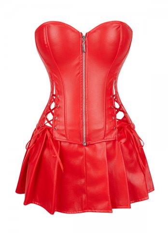 6XL Red Black Fashion Leather Corset and Skirt