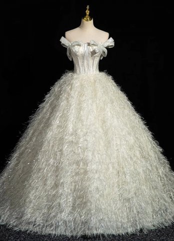 Feather Sexy Off the Shoulder Corset Formal Dress