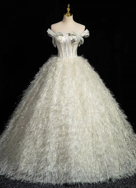 Feather Sexy Off the Shoulder Corset Formal Dress