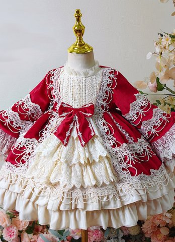 Baby Girls Special Occasion Lolita Dresses Christmas Velvet Princess Red Dress