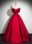 Plus Size Burgundy Off the Shoulder Satin Formal Dress