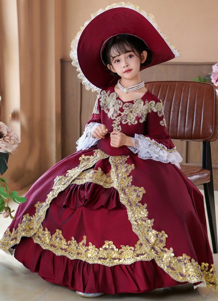 Children Christmas Party Dress Renaissance Marie Antoinette Girls Red Dresses