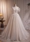 Champagne Tulle Sequins Pearls Off the Shoulder Wedding Dress