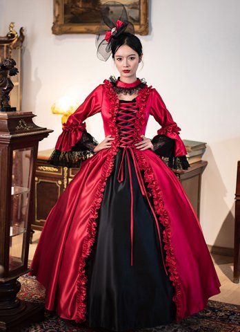 Christmas Red And Black Victorian Renaissance Dress Holiday Party Ball Gown
