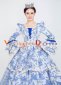 Blue Floral Rococo Baroque Medieval Renaissance Historical Period Dress Gown 3