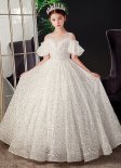 Children White Strapless Sequin Wedding Dresses