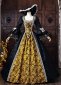 Vintage Black Brocade Gold Floral Jacquard Victorian Ball Gown Lace Long Sleeves Floor Length Masquerade Party Dress