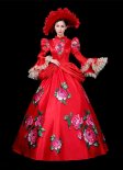 レッドサザンベルプリンセスドレスクリスマスパーティーボールガウン女性ヴィンテージウェディングドレス