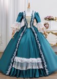 Elegant Renaissance Vintage Green Masked Prom Dresses Ball Gown Lace Appliques Half Sleeves Square Neckline Floor Length Long Formal Dress