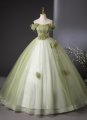 Princess Off The Shoulder Corset Applique Light Green Tulle Graduation Dress