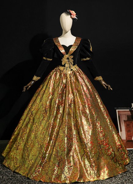 Elegant Retro Black and Coffee Floral Masked Prom Dress Women Carnival Valentines Day Evening Long Formal Dress