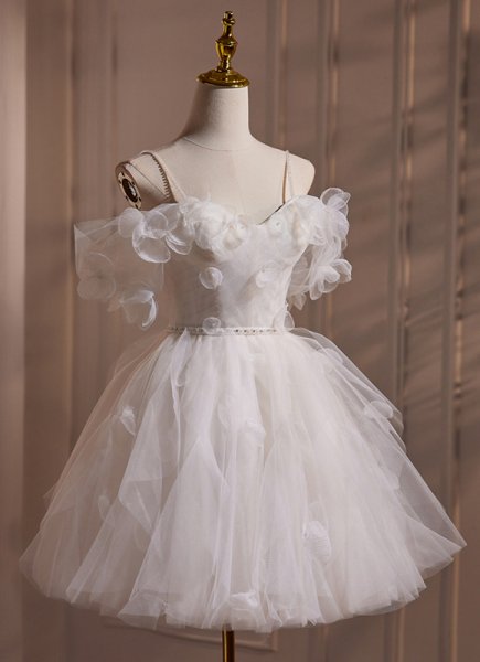 White Spaghetti Straps Sweet Mini Dress