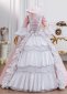 Vintage Pink Brocade 18th Century Rococo Marie Antoinette Dress Lace Ruffles Corset Floor Length Historical Masquerade Gown