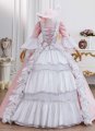 Vintage Pink Brocade 18th Century Rococo Marie Antoinette Dress Lace Ruffles Corset Floor Length Historical Masquerade Gown