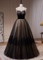 Custom-Made Simple Black Spaghetti Straps Lace A Line Tulle Long Prom Dresses