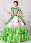 Green Long Flare Sleeves Retro Bow Floral Masquerade Ball Gown Theater Costume 2