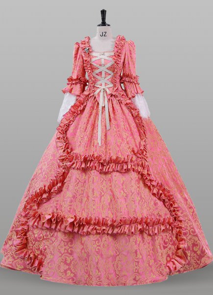 Rose Red Jacquard Renaissance Colonial Lady Princess Tea Party Garden Floral Ball Gown Victorian Dress Theater Clothing