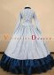 White and Blue Striped Long Sleeve Victorian Dress for Women 2