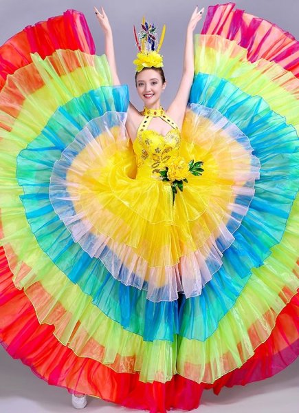 Women Hanging Neck Sequin Tulle Dance Twirl Dresses For Stage Performances Samba