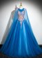 Gorgeous Blue Tulle Cloak Sequin O Neck Prom Dress
