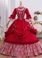 Elegant Renaissance Vintage Red Flower Masked Ball Gown Historical Wedding Prom Dresses Lace Half Sleeves Square Neckline Floor Length Long Formal Dress