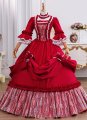 Elegant Renaissance Vintage Red Flower Masked Ball Gown Historical Wedding Prom Dresses Lace Half Sleeves Square Neckline Floor Length Long Formal Dress