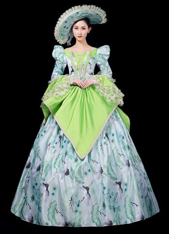 グリーンロココサザンベルプリンセスドレスウィメンズフォトシュートシアターコスチューム