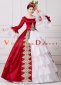 Red Long Flare Sleeves Vintage Lace Floral Wedding Ball Gown Theater Dress 2