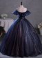 Deep Blue Off Shoulder Tulle Long Formal Dress 3